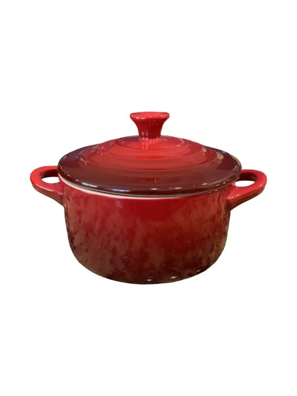 Le Creuset Petite Round Casserole Mini Cocotte Cerise Red Baking Dish 8 Oz W/lid